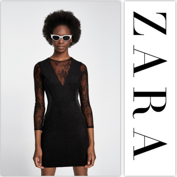 😎Zara Black Contrasting Faux Suede Dress Size L* - Picture 6 of 8